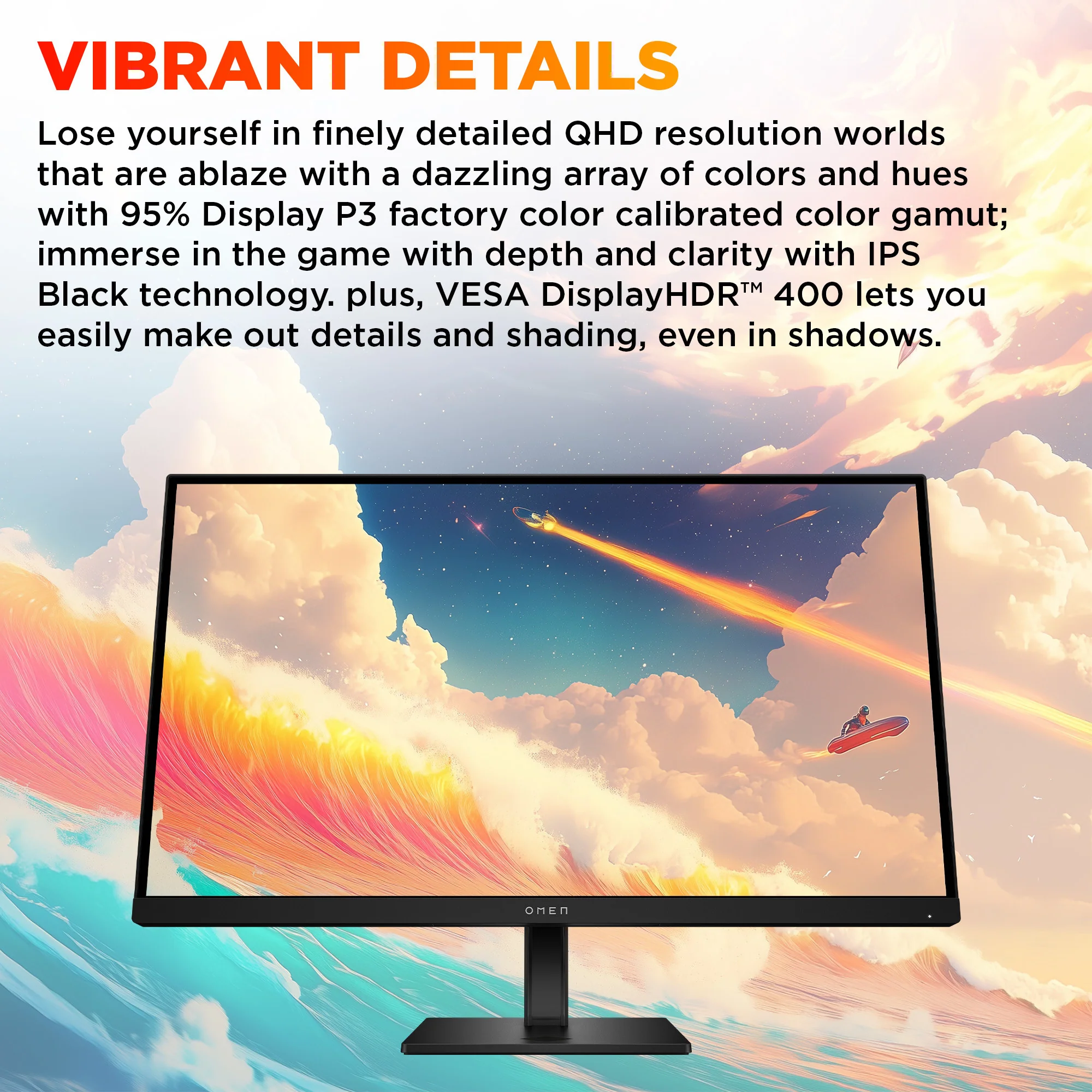 OMEN 27 inch QHD 280Hz Gaming Monitor - OMEN 27qs G2, 280 Hz, 95% Display P3, IPS Black; LCD, No integrated camera, HP Eye Ease (Eyesafe® certified) - Image 3