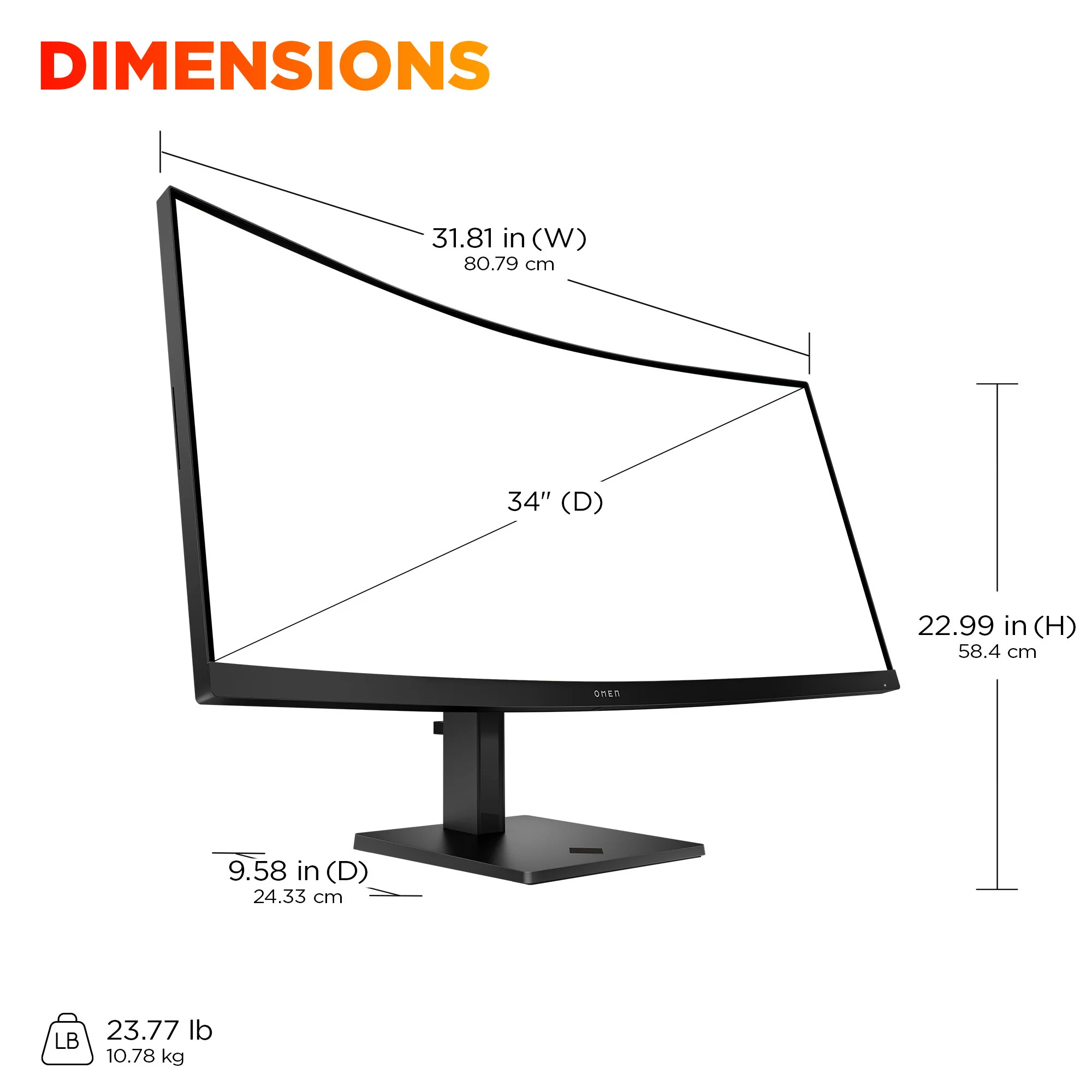 OMEN 34 inch WQHD 180Hz Curved Gaming Monitor - OMEN 34c G2, 180 Hz, 99% sRGB; 95% Display P3, VA; LCD, No integrated camera, HP Eye Ease (Eyesafe® certified) - Image 7