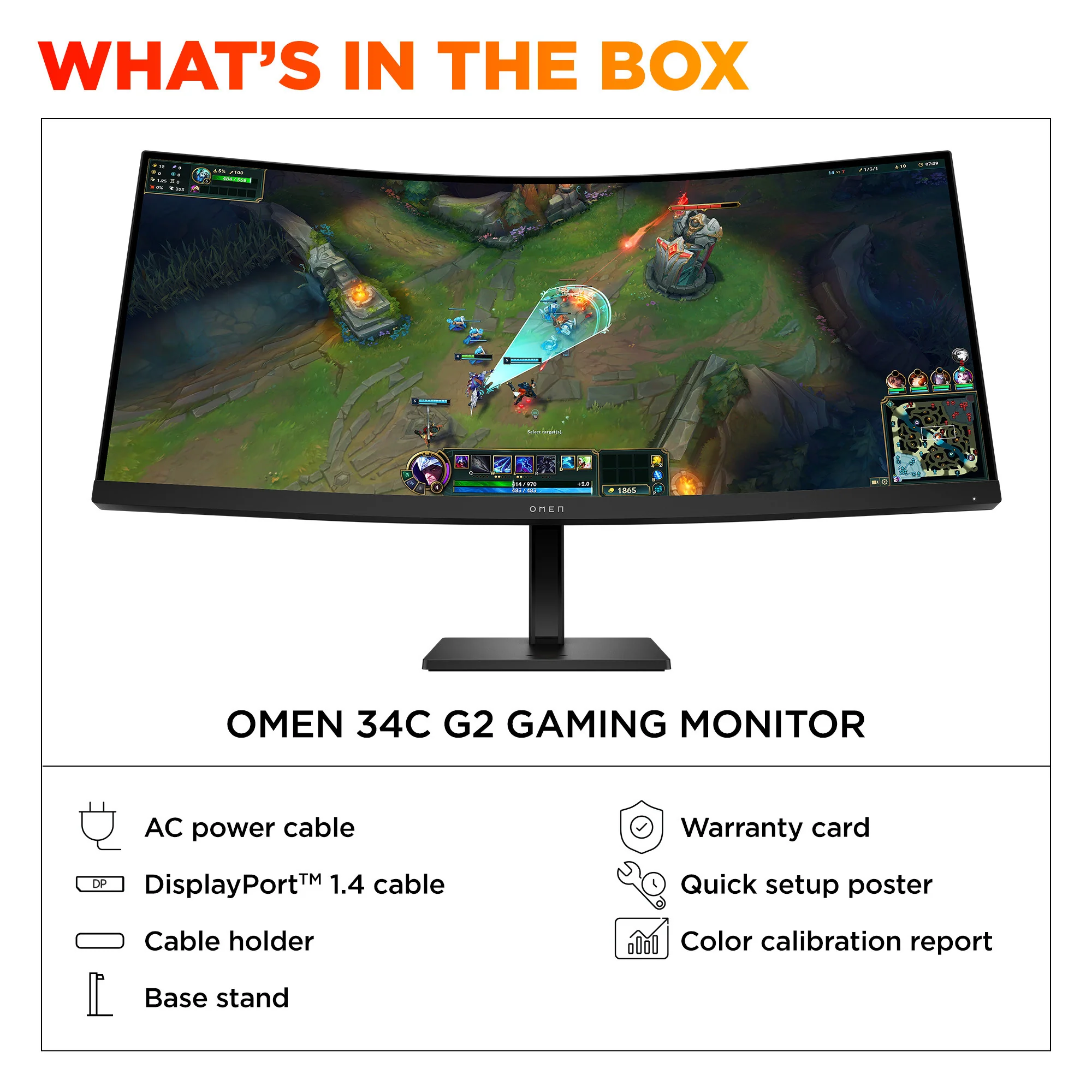 OMEN 34 inch WQHD 180Hz Curved Gaming Monitor - OMEN 34c G2, 180 Hz, 99% sRGB; 95% Display P3, VA; LCD, No integrated camera, HP Eye Ease (Eyesafe® certified) - Image 9
