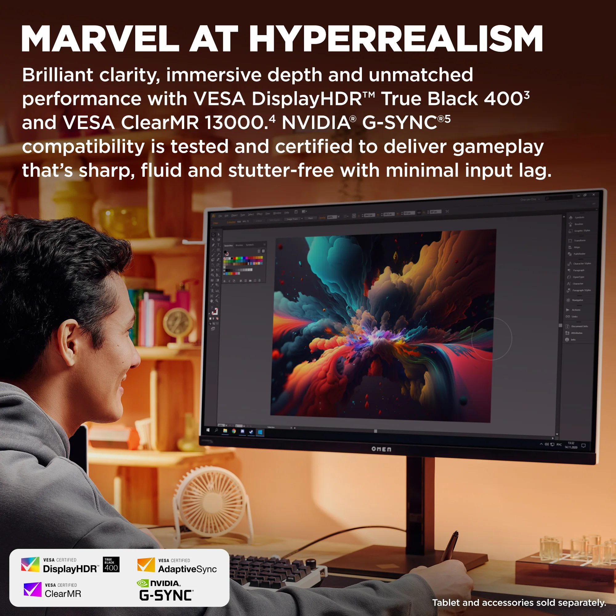 OMEN Transcend 31.5 inch UHD 240Hz OLED Gaming Monitor - OMEN Transcend 32, 240 Hz, 100% sRGB; 100% BT.709; 80% BT.2020; 99% Display P3; 97.5% Adobe RGB, QD-OLED, No integrated camera, HP Eye Ease (Eyesafe® certified) - Image 3