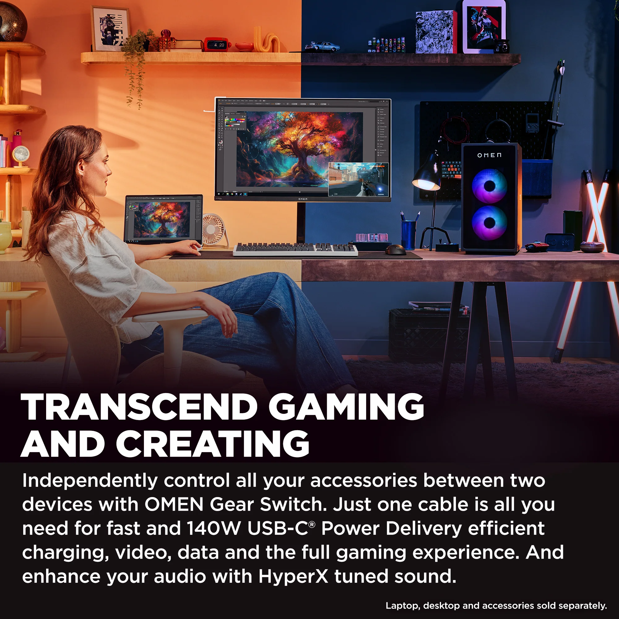 OMEN Transcend 31.5 inch UHD 240Hz OLED Gaming Monitor - OMEN Transcend 32, 240 Hz, 100% sRGB; 100% BT.709; 80% BT.2020; 99% Display P3; 97.5% Adobe RGB, QD-OLED, No integrated camera, HP Eye Ease (Eyesafe® certified) - Image 4