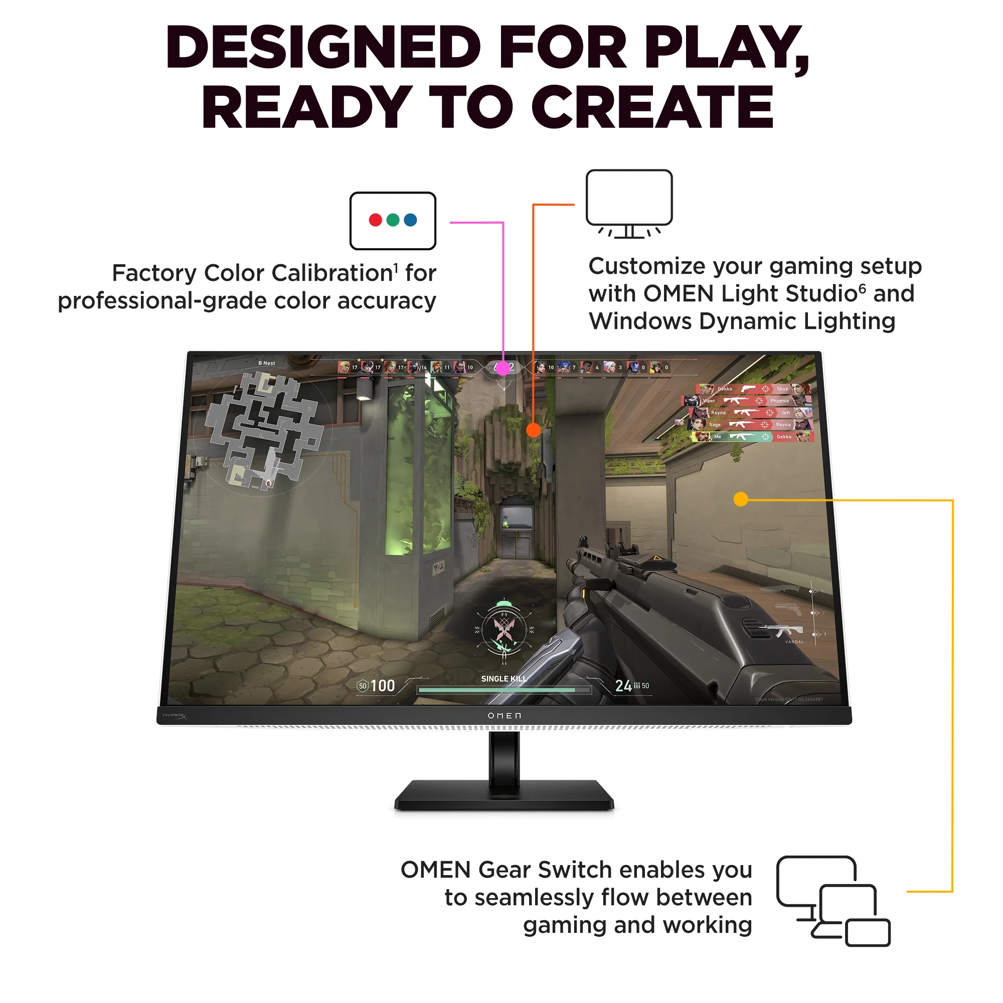OMEN Transcend 31.5 inch UHD 240Hz OLED Gaming Monitor - OMEN Transcend 32, 240 Hz, 100% sRGB; 100% BT.709; 80% BT.2020; 99% Display P3; 97.5% Adobe RGB, QD-OLED, No integrated camera, HP Eye Ease (Eyesafe® certified) - Image 5