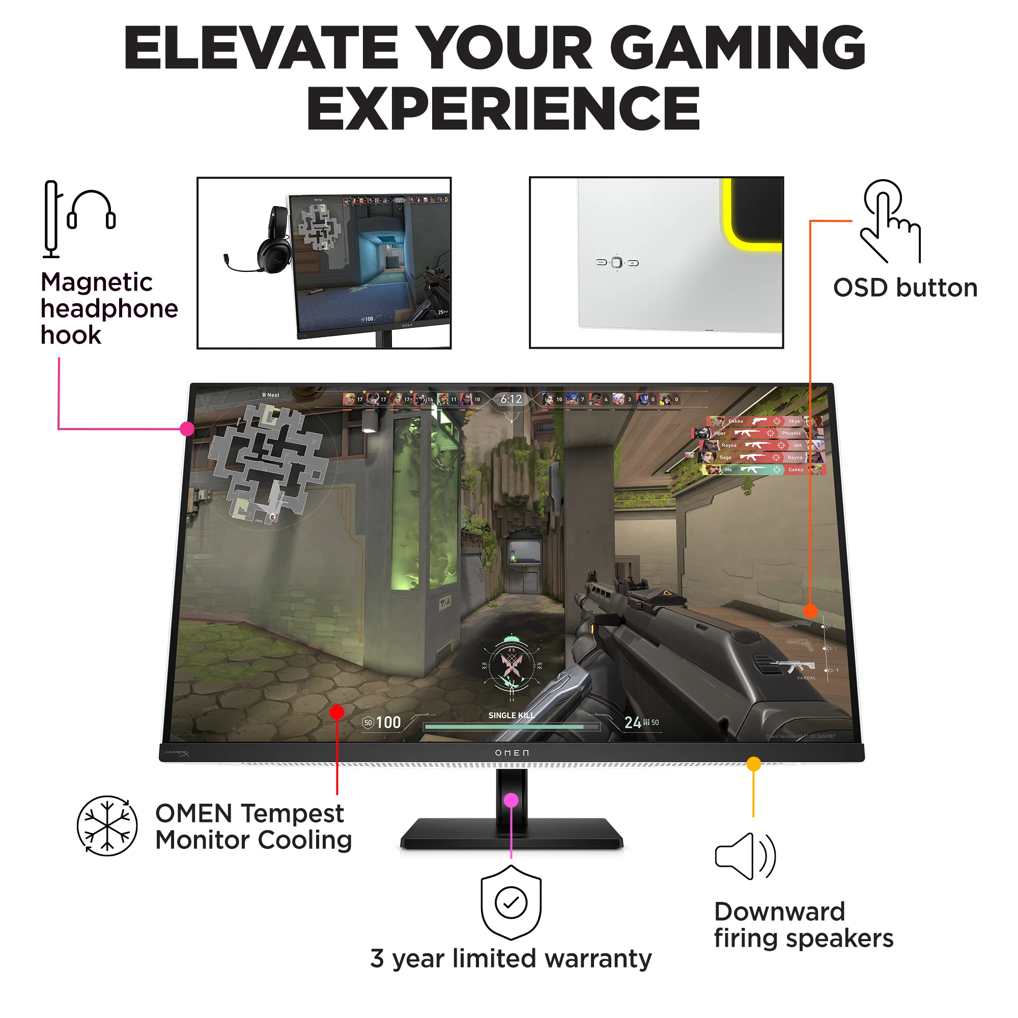 OMEN Transcend 31.5 inch UHD 240Hz OLED Gaming Monitor - OMEN Transcend 32, 240 Hz, 100% sRGB; 100% BT.709; 80% BT.2020; 99% Display P3; 97.5% Adobe RGB, QD-OLED, No integrated camera, HP Eye Ease (Eyesafe® certified) - Image 6