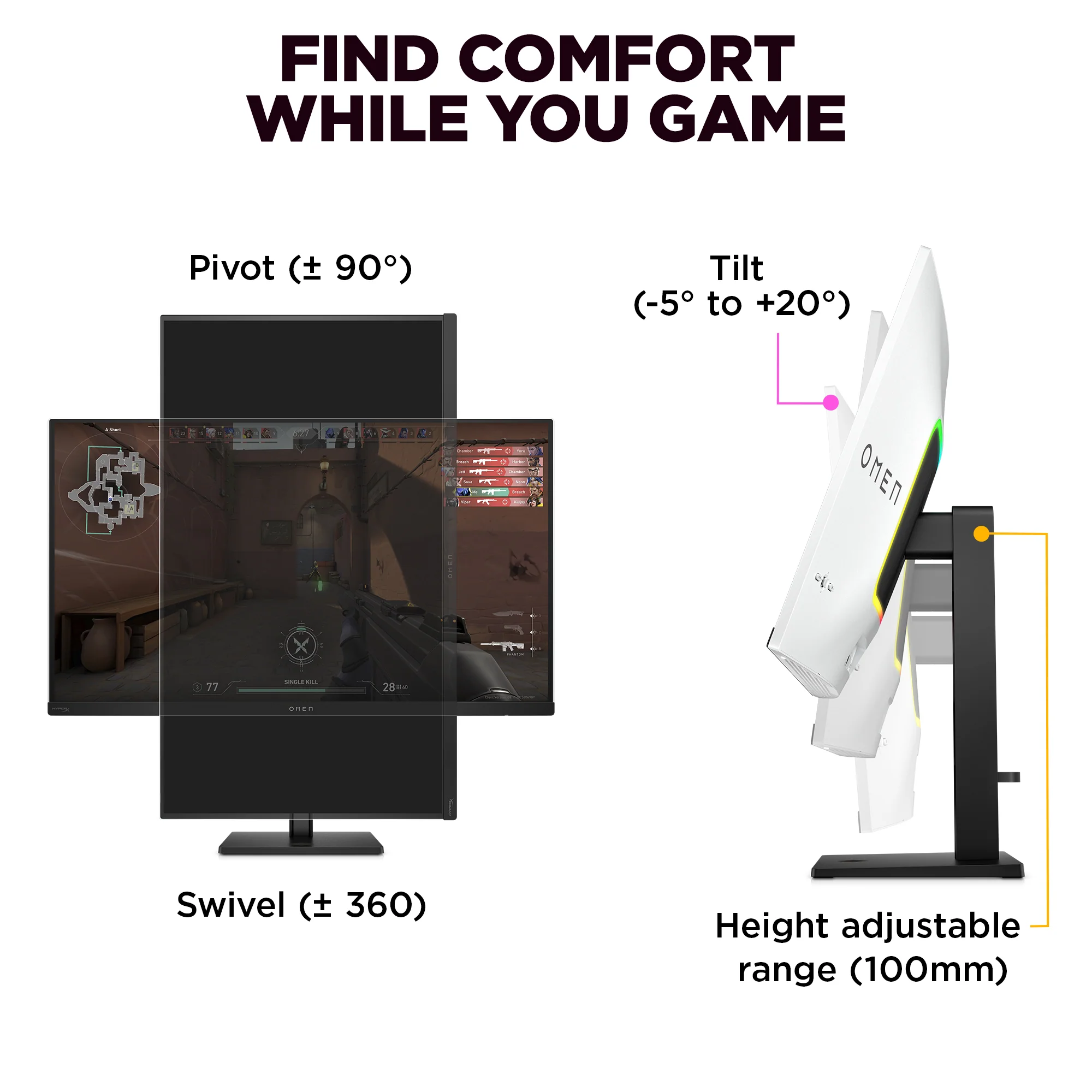 OMEN Transcend 31.5 inch UHD 240Hz OLED Gaming Monitor - OMEN Transcend 32, 240 Hz, 100% sRGB; 100% BT.709; 80% BT.2020; 99% Display P3; 97.5% Adobe RGB, QD-OLED, No integrated camera, HP Eye Ease (Eyesafe® certified) - Image 8